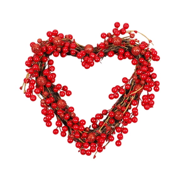 Valentines Wreaths For Front Door,13.8 Inch Heart Shaped Wreath With Artificial Red Berries,Valentine'S Day Wreath,Artificial Garland For Valentine’S Day Wedding Decoration,No Light