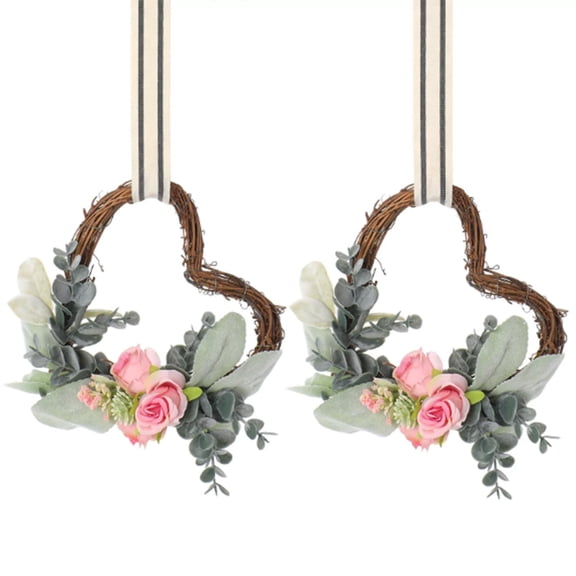 Valentines Wreaths for Front Door Decorations, Pink Forsythia Valentine Wreath, Spring Summer Wreath for Valentine's Home Party Table Window Gifts Decor,D