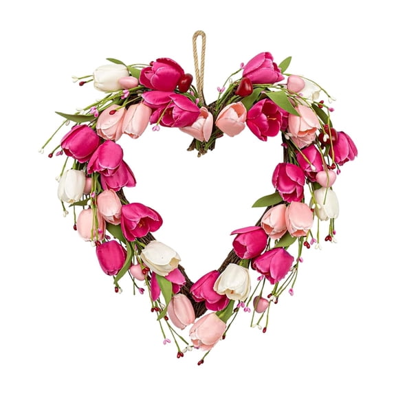 Valentines Wreaths for Front Door Romantic Valentine Heart Wreath with Red White Pink Tulip Rose Valentine Flower Wreath for Window Wall Porch Indoor Outdoor Hanging