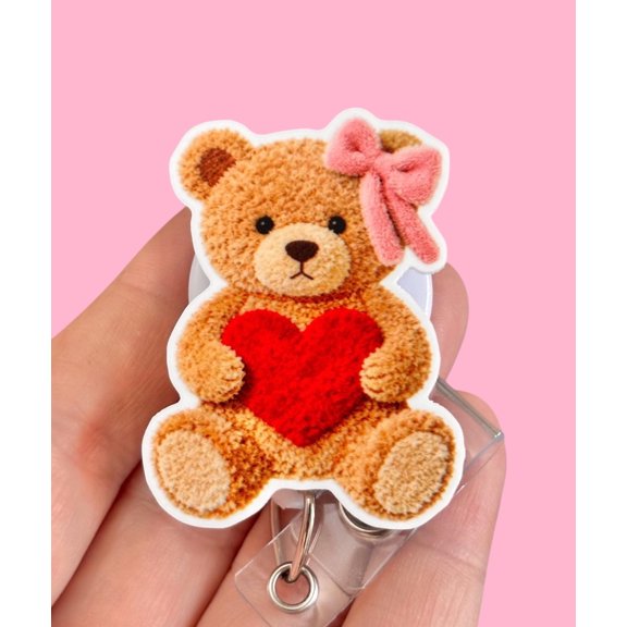 Valentines day teddy bear Badge Reel, Badge Pull Retractable Badge Pull, Coworker Gift