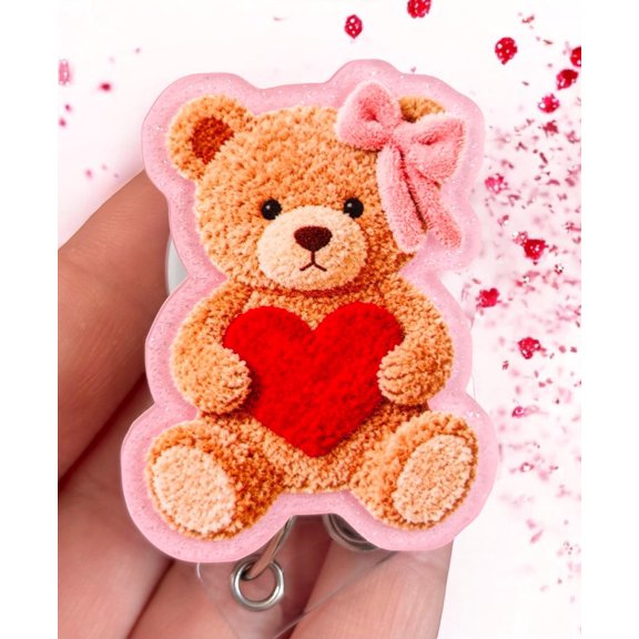 Valentines day teddy bear Badge Reel, Badge Pull Retractable Badge Pull, Coworker Gift