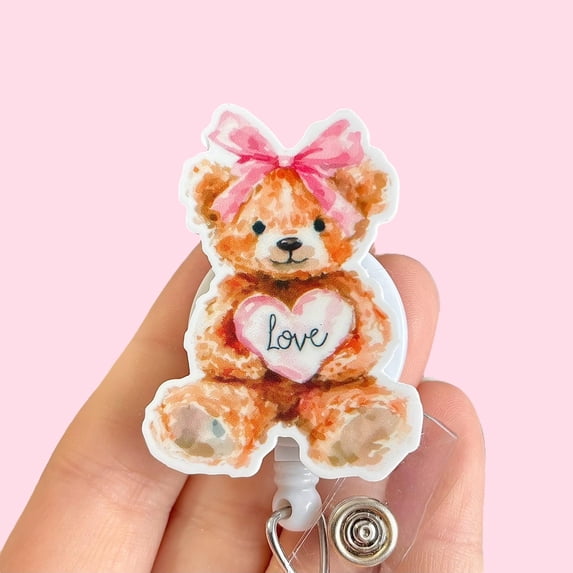 Valentines day teddy bear badge reel - Badge pull Nurse badge pull - Coworker gift