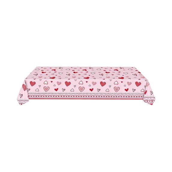 Valentines's Day Decorations Tablecloth Vinyl Rectangular Table Cloth Red Heart Pattern Decor for Valentines's Day Wedding Anniversary