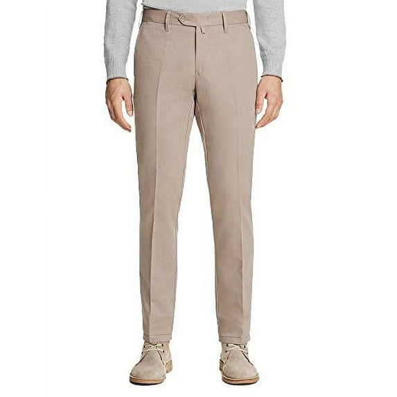 Valentini Textured Solid Slim Fit Trousers (Beige Khaki, 36)