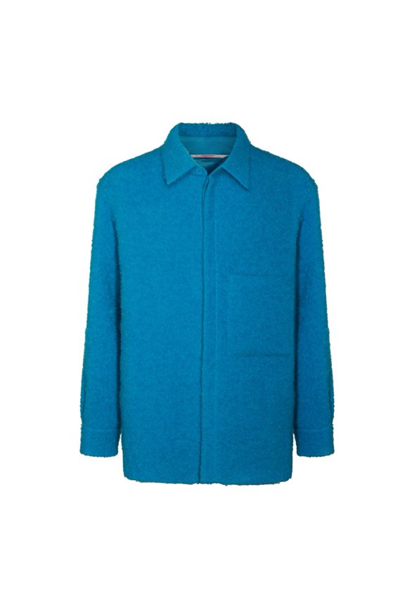 Blue Wool Down Jacket With Classic Design Elements (Men's)