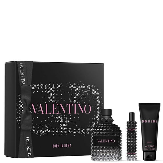 Valentino Born In Roma Uomo 3-piece Gift Set for Men (Eau de Toilette Spray 3.4 Fl Oz, Eau de Toilette Spray 0.5 Fl Oz, Shower Gel 2.5 Fl Oz)