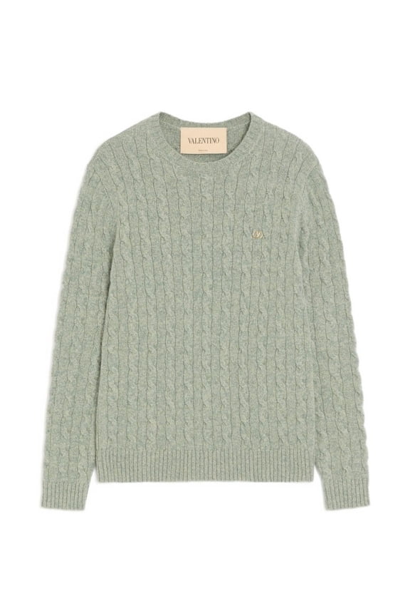 Cable Knit Wool Sweater With Classic Crew Neckline (Men's)