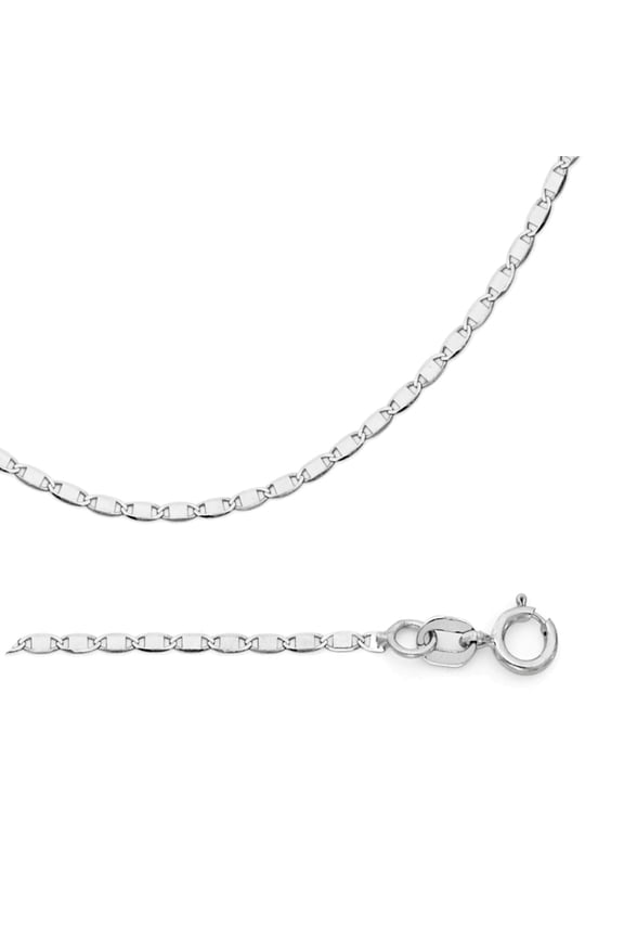 Valentino Chain Solid 14k White Gold Necklace Flat Link Genuine Polished Style Thin, 1.3 mm - 20 inch