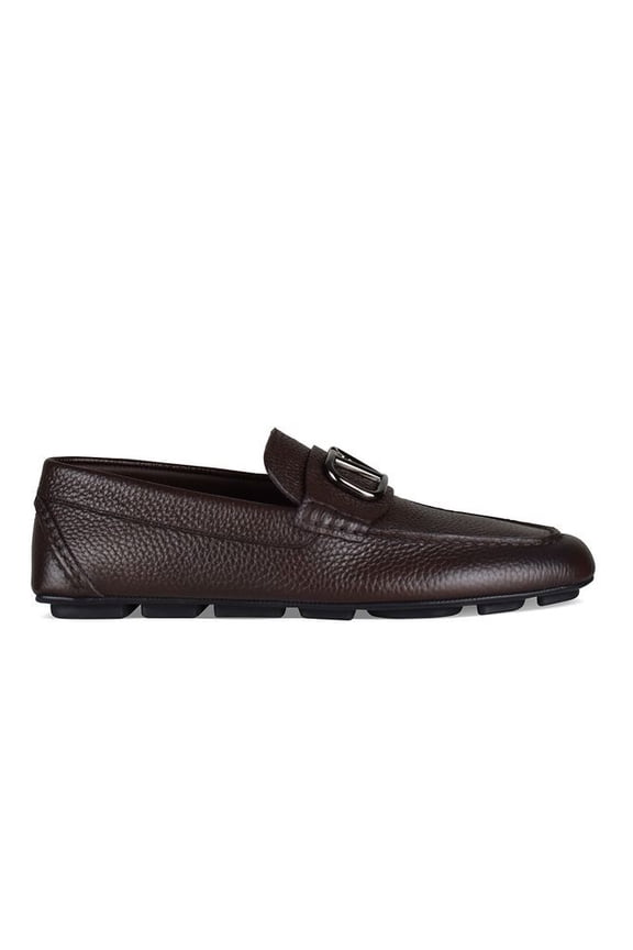 Garavani Brown Grained Leather Loafers Brown (Men's)