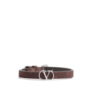 Valentino Garavani Men's Brown Textured Suede Silver Emblem Bracelet Grey