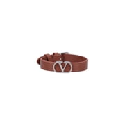Valentino Garavani Men's Textured Brown Leather Bracelet Brown