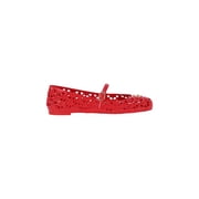 Valentino Garavani Red Ondette Rubber Scallops Flats Red Women's