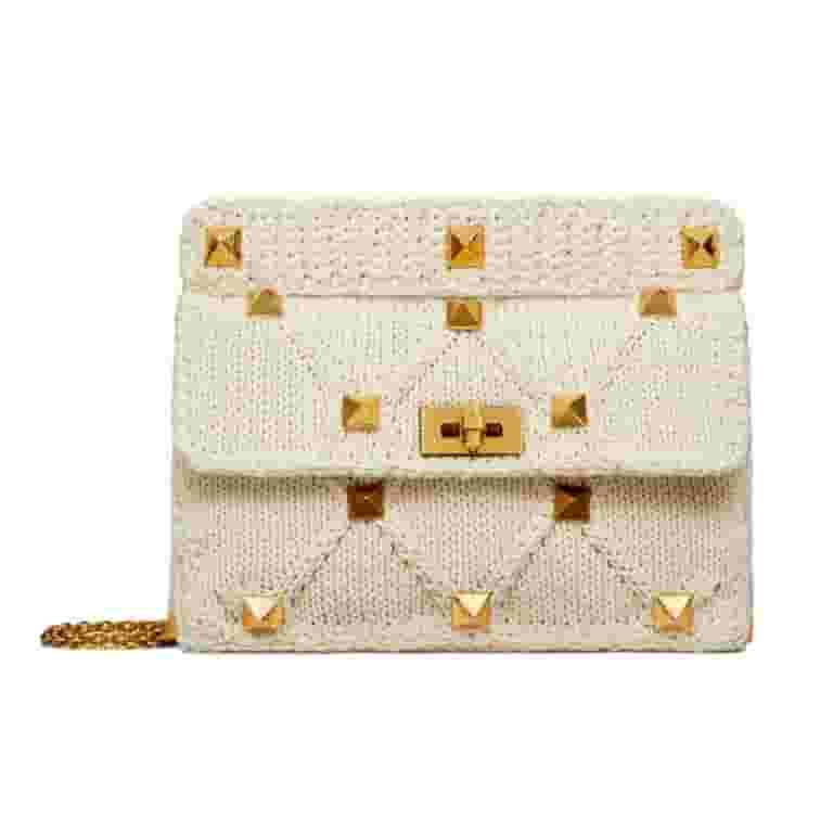 Valentino Garavani Roman Stud Large Shoulder Bag Ivory Knit Valentino Garavani Roman Stud Large Shoulder Bag Ivory Knit