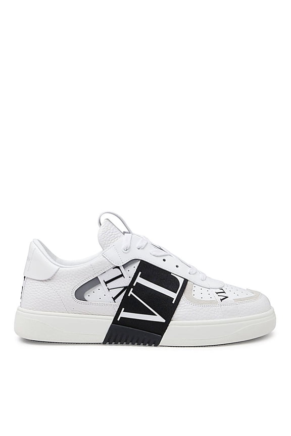 Garavani Textured Leather Low-Top Sneakers With Bold Strap White (Men's)