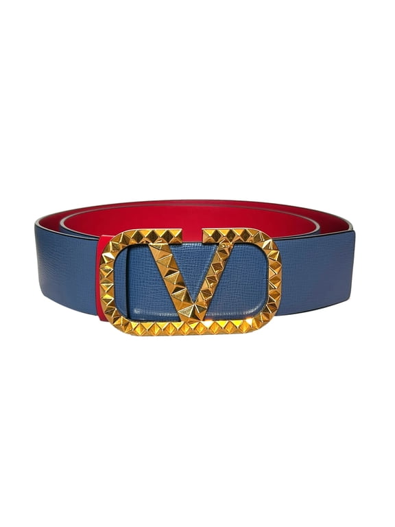 Garavani VLogo Stud Reversible Belt Size 95 Gray Red Leather