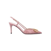 Valentino Garavani Vlogo Crocodile Embossed Slingback Heels Pink Womens