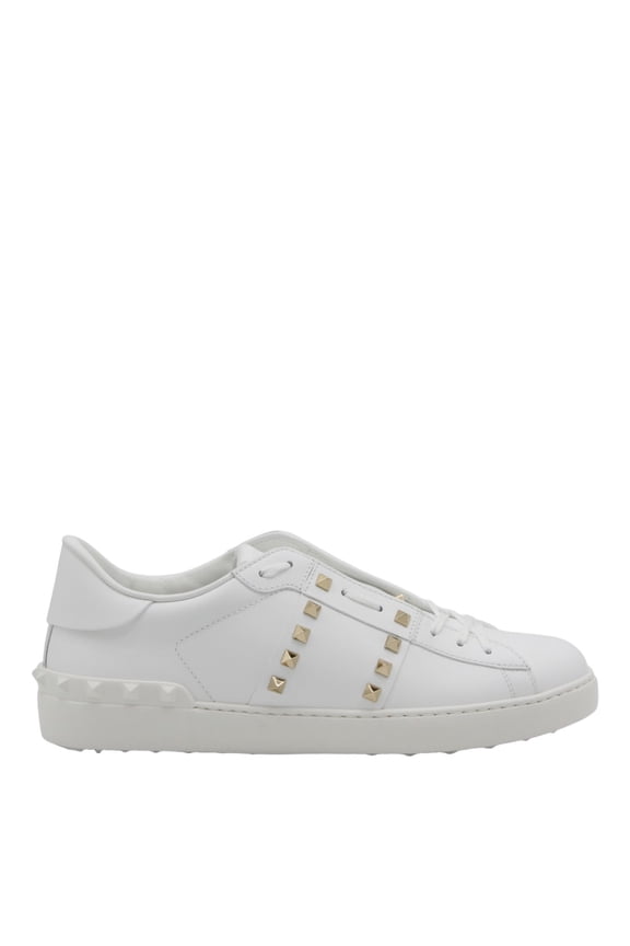 Garavani White Leather Sneakers With Gold-Tone Pyramid Studs White (Men's)