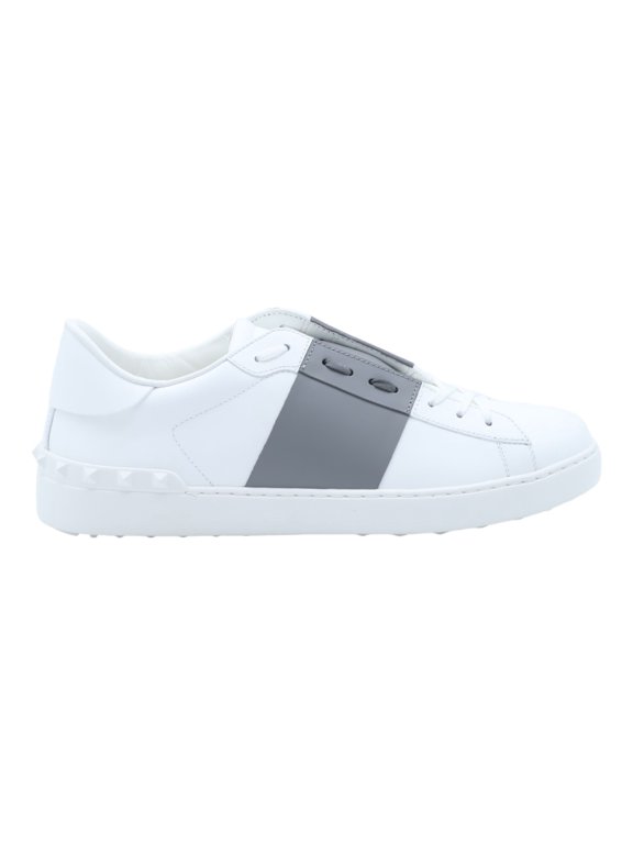 Garavani White Leather Sneakers With Grey Strap And Stud Accents White (Men's)