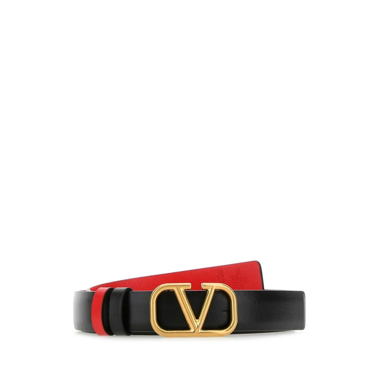 Valentino Garavani Women Vlogo Leather Black Belt 