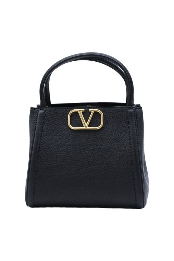 Garavani Women's Trapezoidal Small Handbag In Textured Black Leather Black