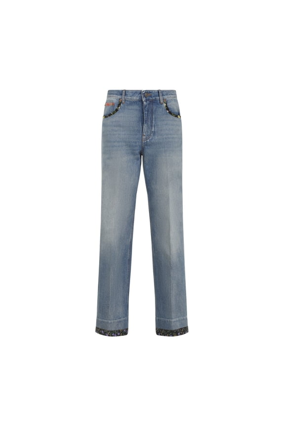 Garavani Medium Blue Floral Piped Jeans (Women's)