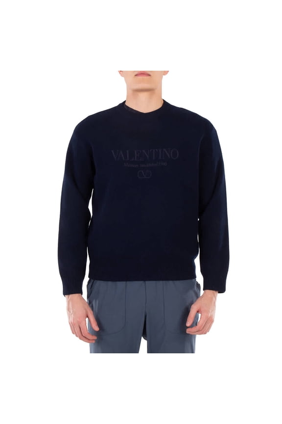 Logo Embroidered Crewneck  Wool Jumper, Size Small
