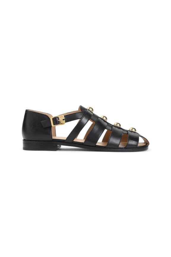Black Leather Sandals With Decorative Metal Accents Black (Men's)