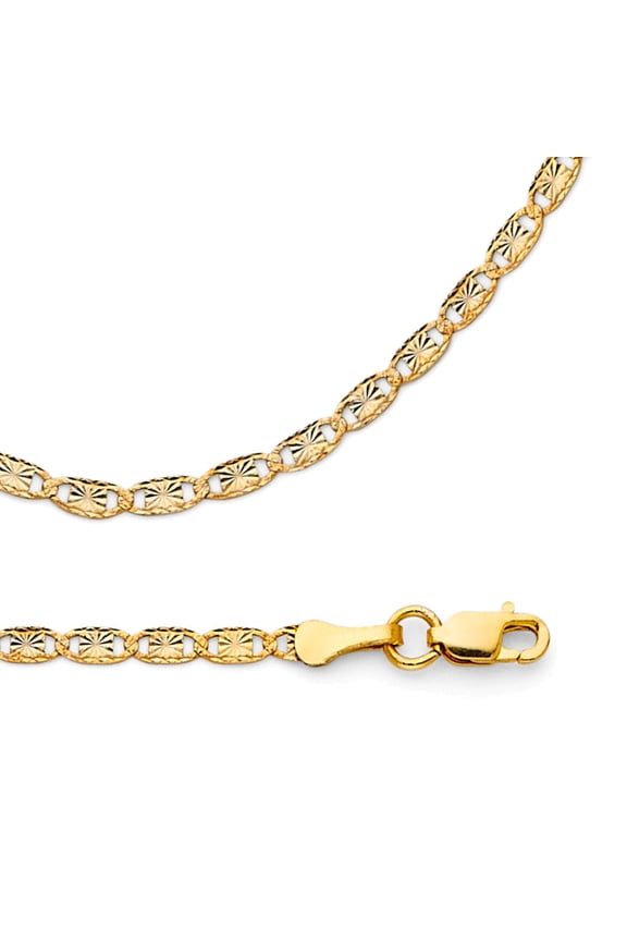 Valentino Necklace Solid 14k Yellow Gold Chain Star Diamond Cut Flat Link Polished, 2.1 mm - 16,18,20,22,24 inch