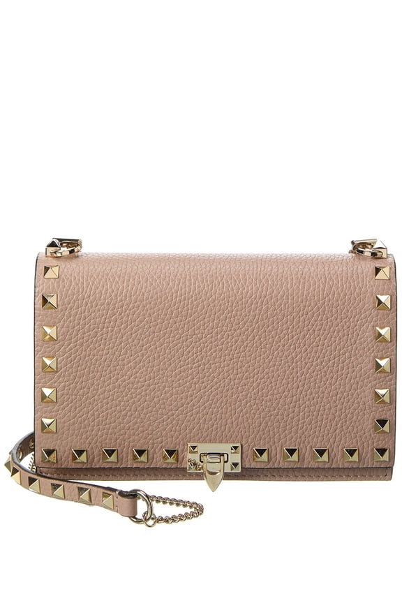 Rockstud Grainy Leather Crossbody, Pink