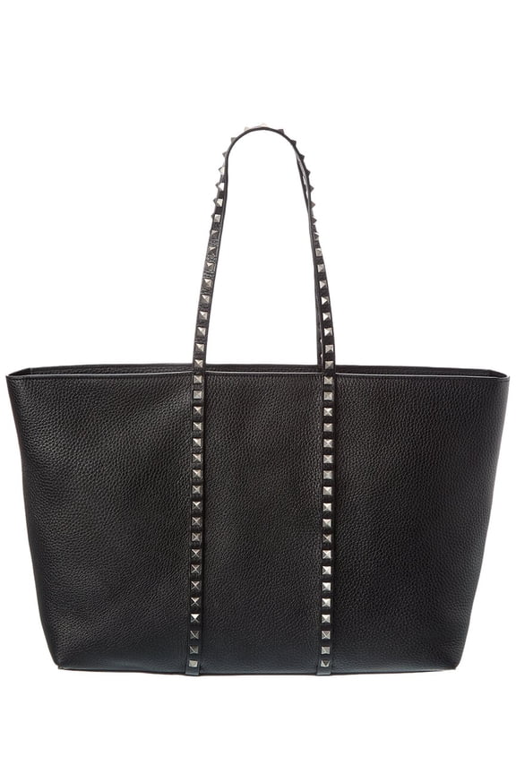Rockstud Grainy Leather Tote, Black