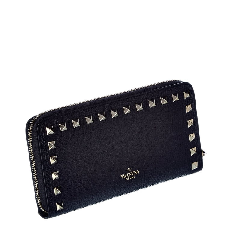 Valentino Rockstud Grainy Leather Zip Around Wallet, os, Black 