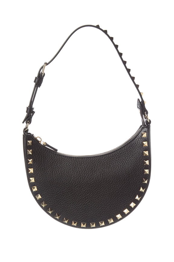 Rockstud Mini Grainy Leather Hobo Bag, Black