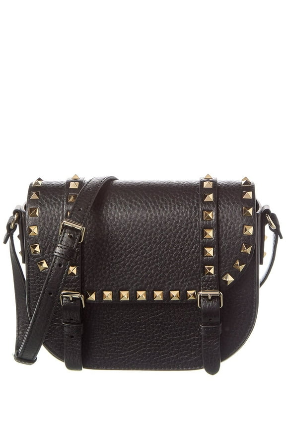 Rockstud Small Grainy Leather Shoulder Bag, Black