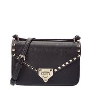 Valentino Garavani Womens Grain Leather Rockstud Small Shoulder Bag Black