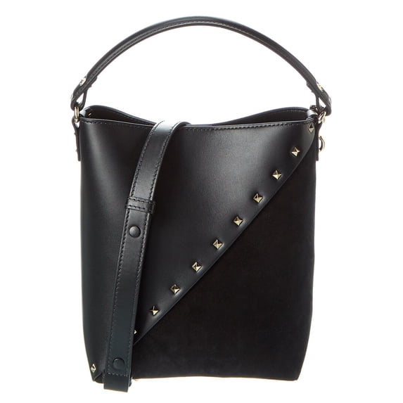 Valentino Rockstud Wispy Leather & Suede Bucket Bag, Black