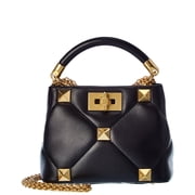 Valentino Roman Stud The Handle Mini Leather Shoulder Bag, Black