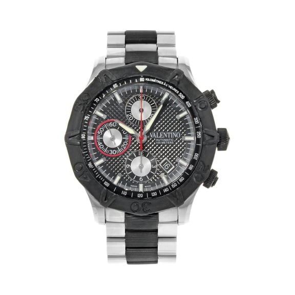 Pre-Owned Valentino Rubber Bezel Chrono Black Steel Automatic Mens Watch V40LCA9R909-S09R