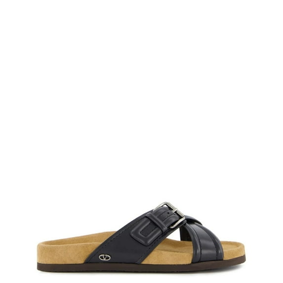 Valentino Slip-On Logo Plaque Leather Sandals, Brand Size 42 (US Size 9)