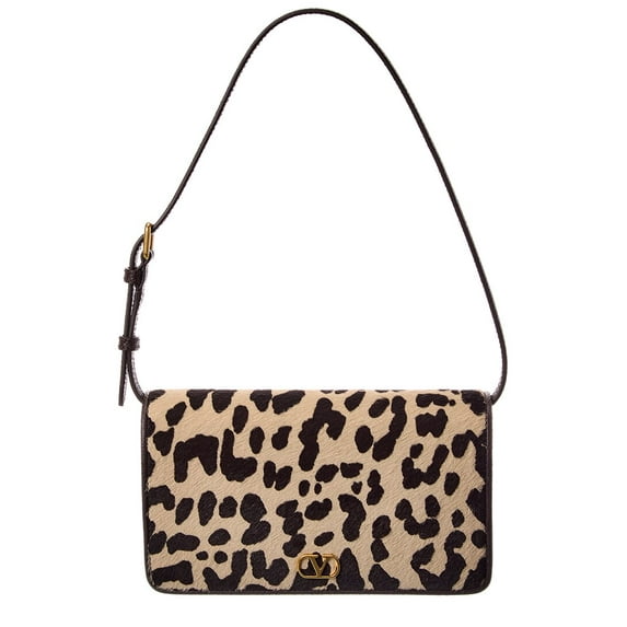 Valentino VLogo Haircalf & Leather Shoulder Bag, Brown
