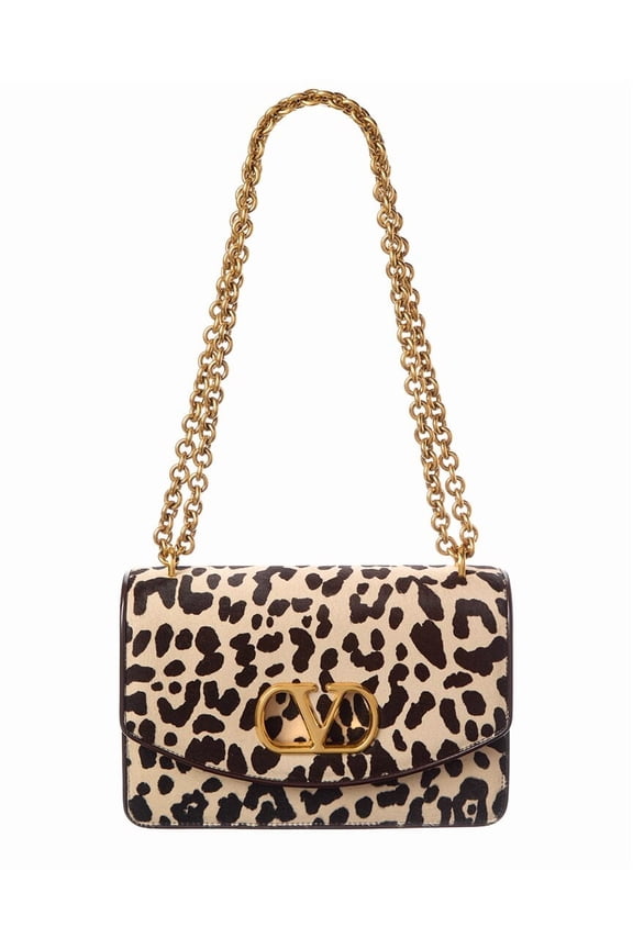 VLogo Haircalf & Leather Shoulder Bag, Brown