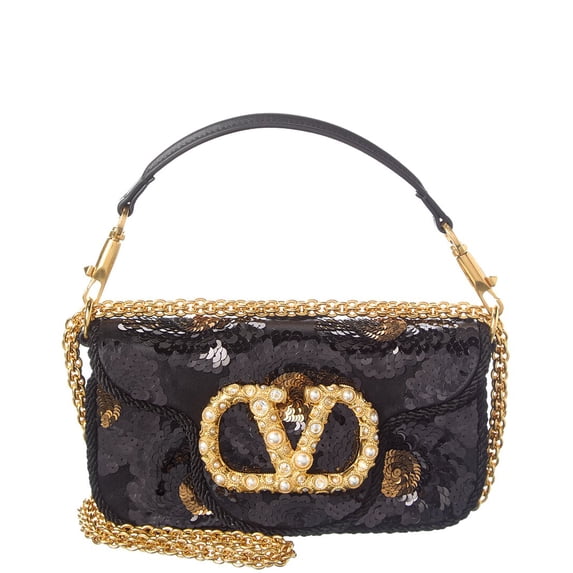 Valentino VLogo Loco Small Satin Shoulder Bag, Black