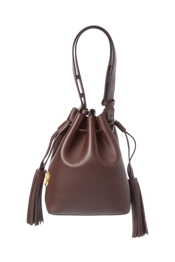 VLogo Signature Leather Bucket Bag, Brown