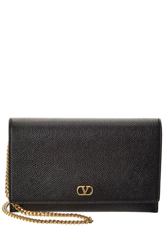 VLogo Signature Leather Wallet On Chain, Black