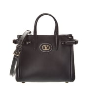 Valentino VLogo Small Leather Tote, Black
