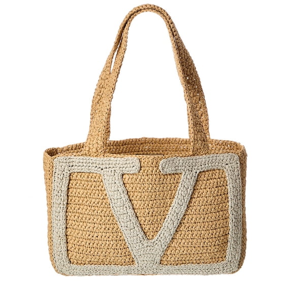 Valentino Viva Medium Raffia Tote, Beige