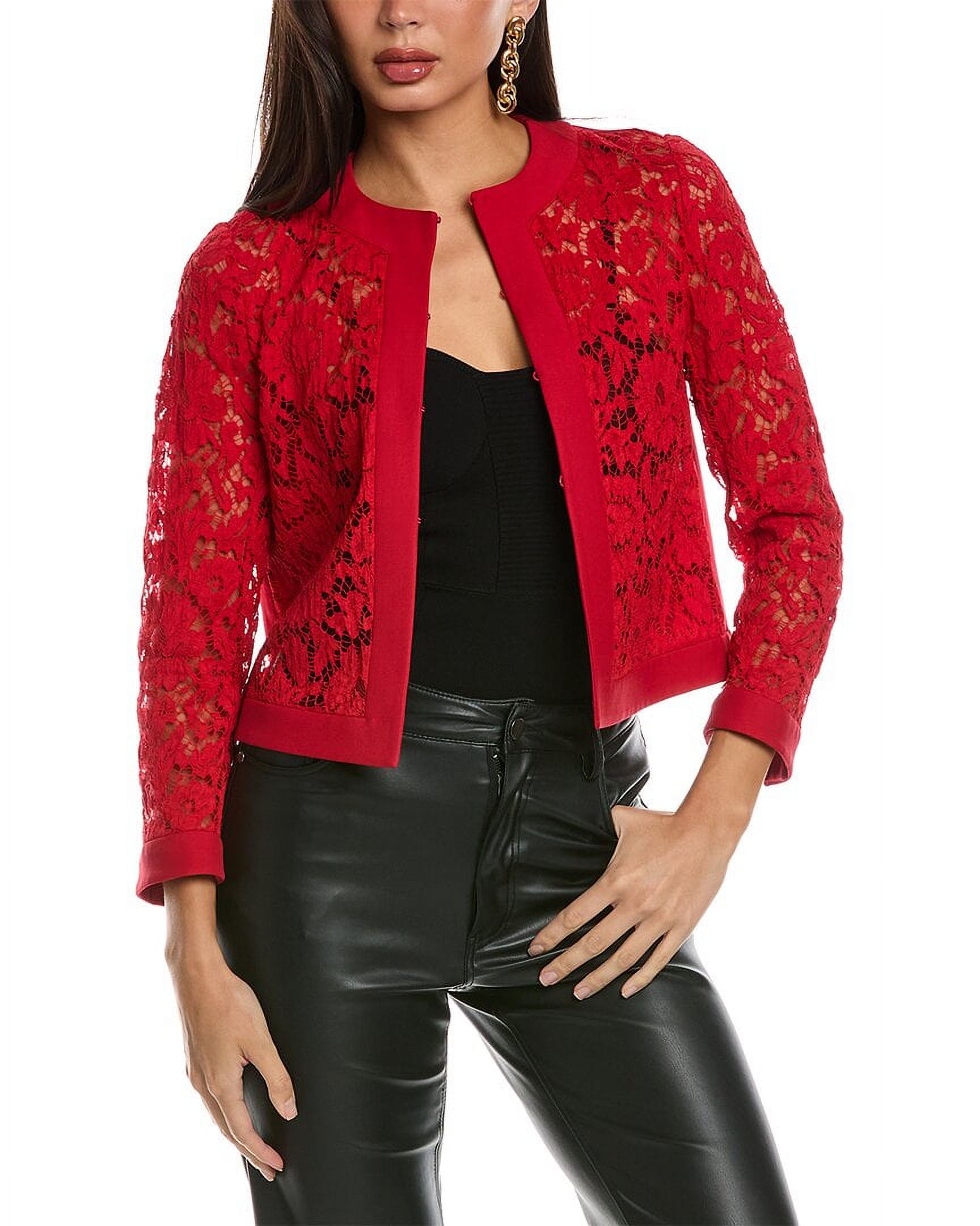 Valentino womens Lace Wool & Silk-Blend Jacket, 38, Red - Walmart.com