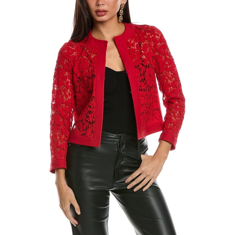 Valentino womens Lace Wool & Silk-Blend Jacket, 38, Red - Walmart.com
