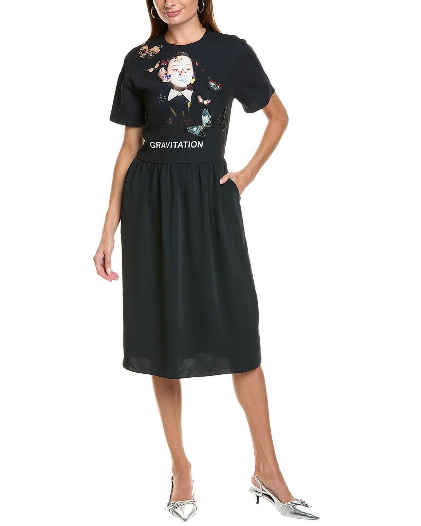 knee length dresses for ladies Valentino Black Pleated Lace-Trim Maxi Dress – MSA Haute Couture main image 0