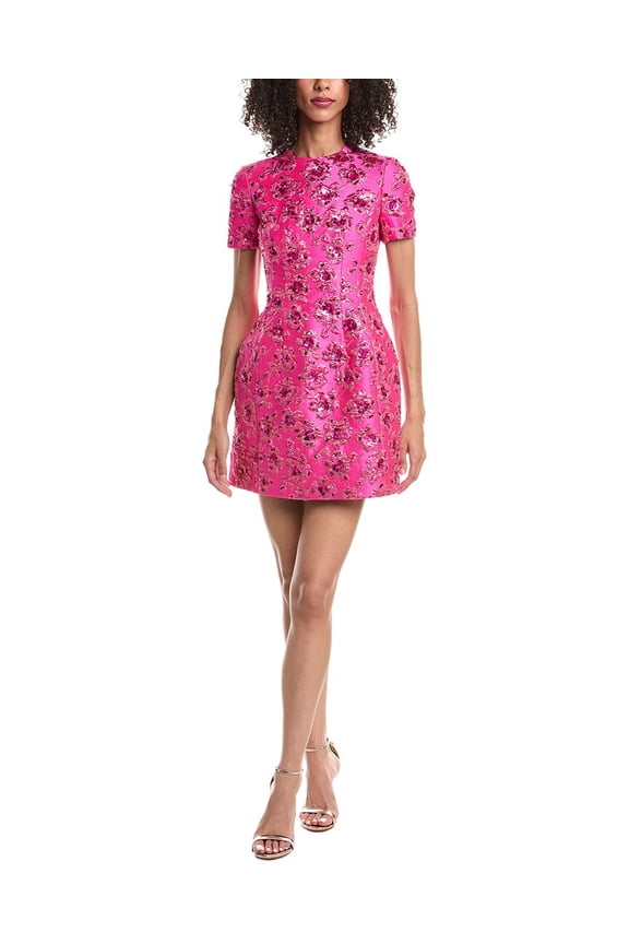 womens  Ricamato Silk-Blend Mini Dress, 40, Pink
