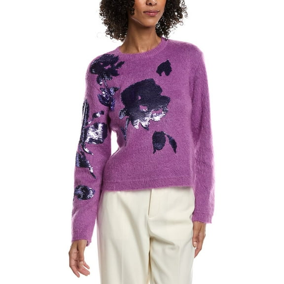 Valentino womens  Sequin Patch Wool & Mohair-Blend Sweater, s, Purple